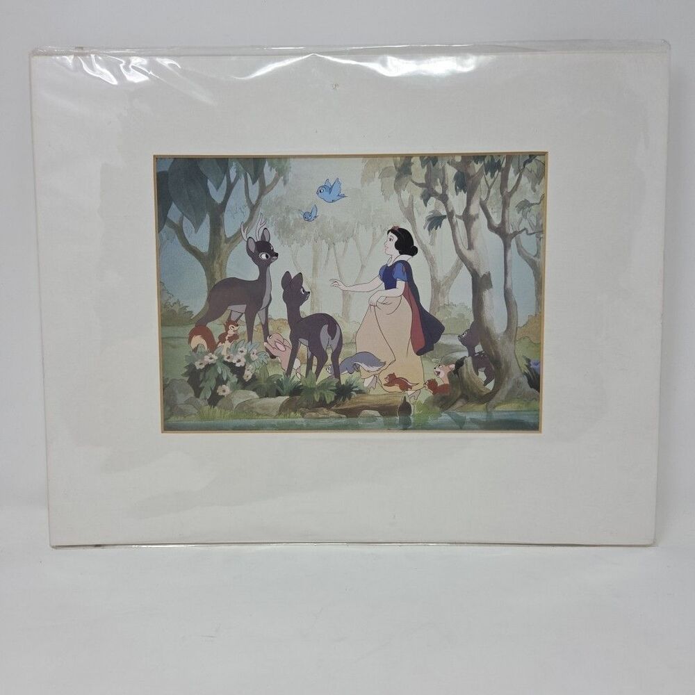 Walt Disney Cartoon Matted Print Snow White & the friends in forest 6x8